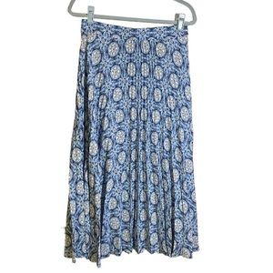 Max Studio Skirt Pleated Pull On Midi Skirt Blue Medallion Print Women’s Medium